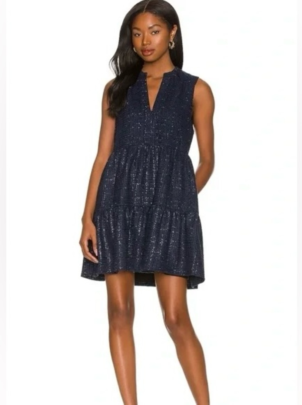 Amanda Uprichard Rylee Mini Navy Boucle Sparkle Tweed Sleeveless Dress Size M